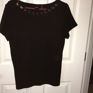 Rafaela Black Short Sleeve Top with Silver Accent Design at Neck Line